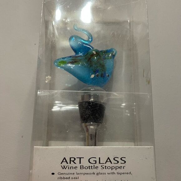 Jacousa Art Glass Blue Sting Ray Wine Bottle Stopper NEW - Picture 10 of 12